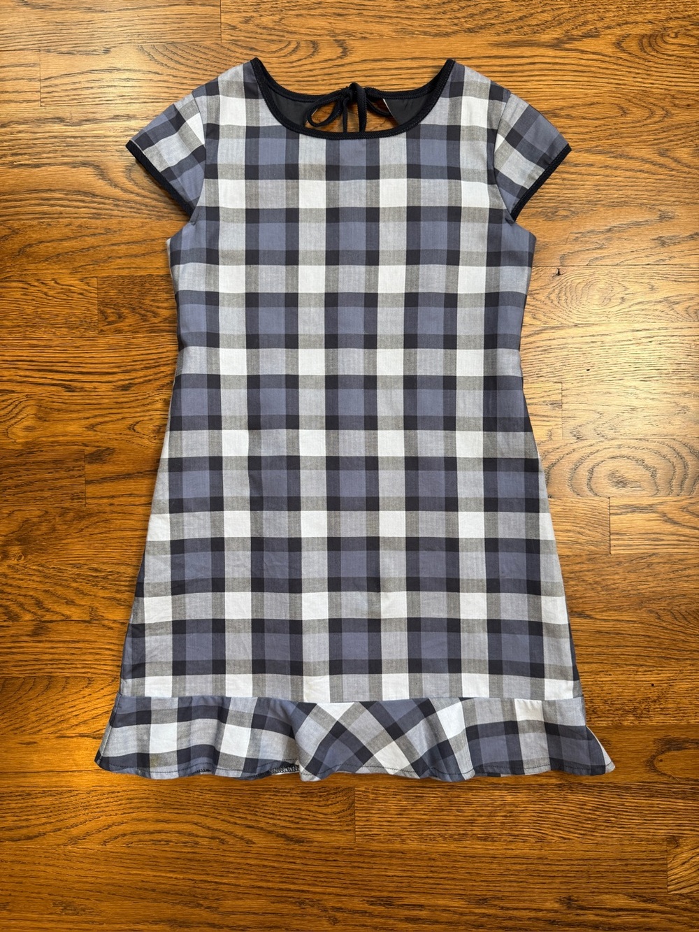 Florence Eiseman Girls Blue and White Plaid Ruffle-Hem Back Cut Out Dress Size 8